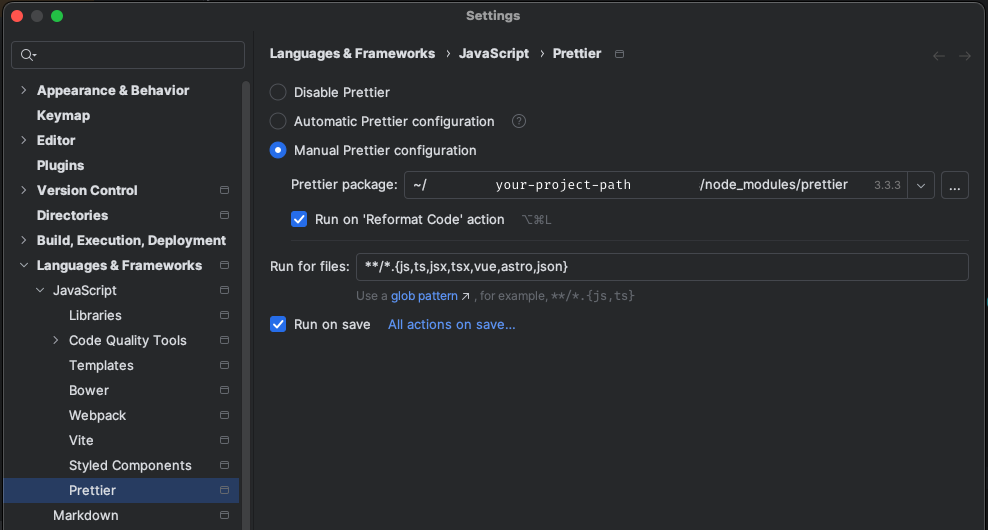 Manual prettier configuration